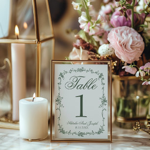 Floral Green Botanical Wedding Table Number