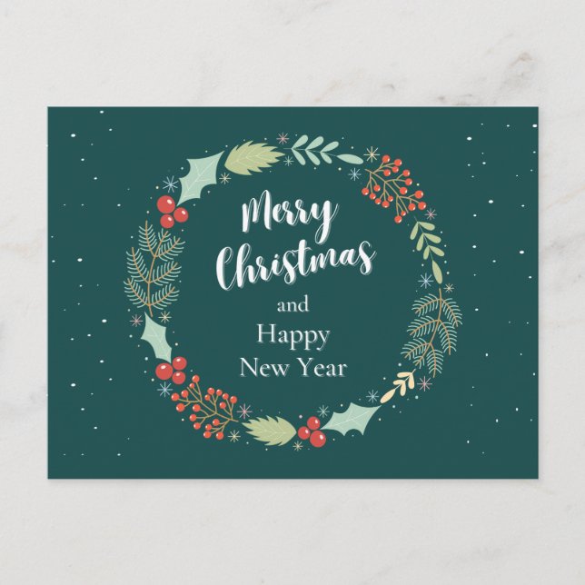 Floral Green Christmas Holiday Postcard (Front)