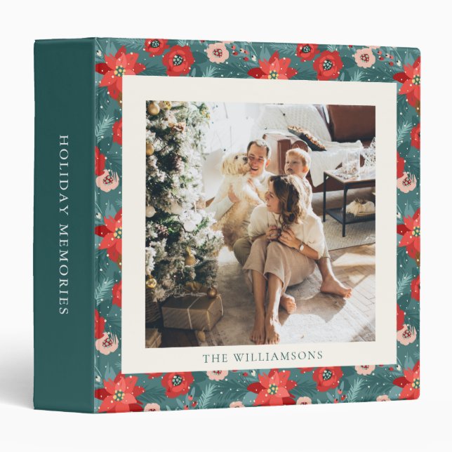 Floral Green Christmas Personalized Family Photo Binder (Front/Spine)