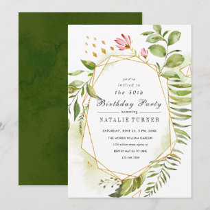 Floral Green Foliage Anniversaire Fête Invitation