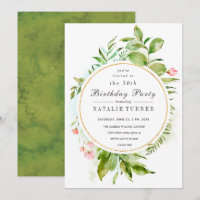 Floral Green Foliage Birthday Party Invitation