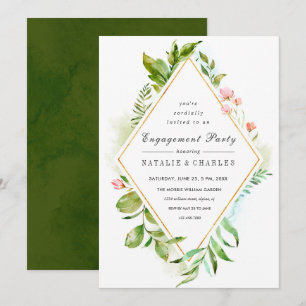 Floral Green Foliage Engagement Fête Invitation