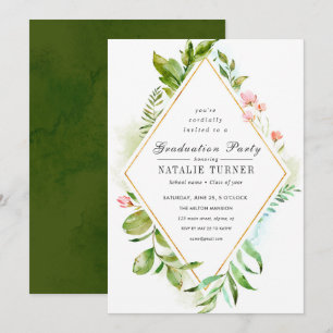 Floral Green Foliage Graduation Party Invitation