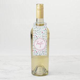 Floral & Green Foliage Pattern Table Number Bottle Tag