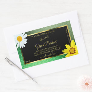 Floral Green Glitter Black and Gold Product Labels
