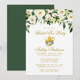 Floral Green Gold Bridal Tea Party Invitation G