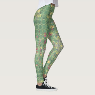 Floral Green Grey Tile Leggings