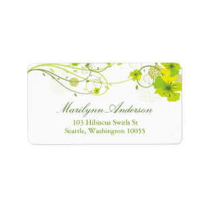 Floral Green Hibiscus Swirls Chic Wedding Labels