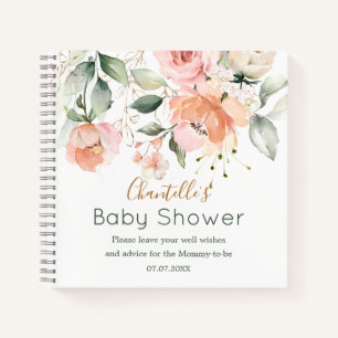 Floral, green leaves Baby Shower Spiral Notebook