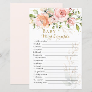 Floral Green Leaves Baby Word Scramble Paper Sheet