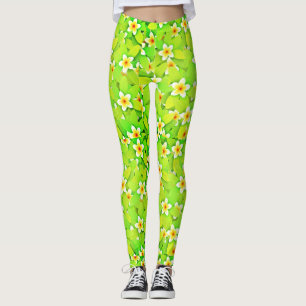 Floral Green Leaves Yellow Flowers Pattern-61717 Leggings