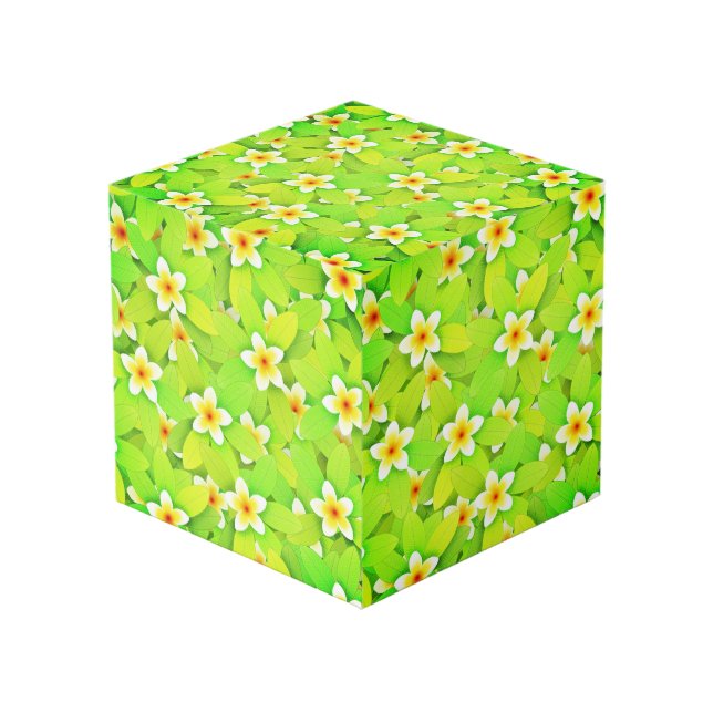 Floral Green Leaves Yellow Flowers Pattern Cube (Front Angled)