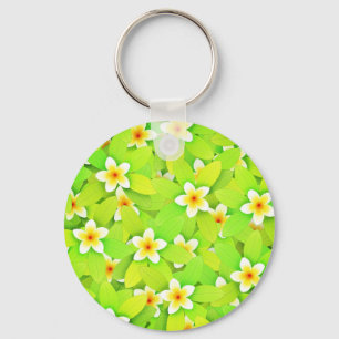 Floral Green Leaves Yellow Flowers Pattern Keychain