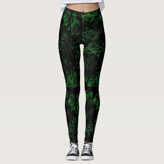 Floral Green Leggings (Front)