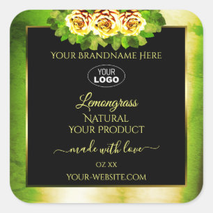 Floral Green Marble Black Gold Product Labels Logo