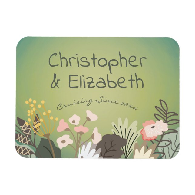 Floral Green Monogram Cruise Ship Door Finder Magnet (Horizontal)