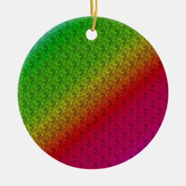 Floral Green Red Rainbow Gradient Diagonal Blend Ceramic Ornament (Front)
