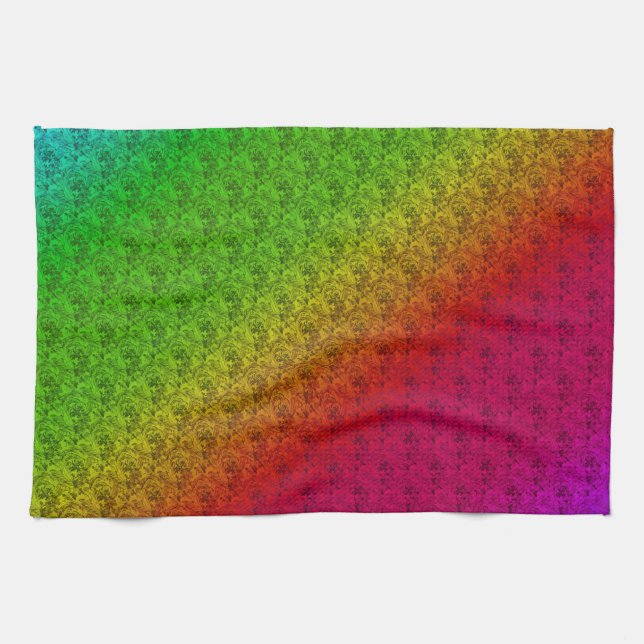 Floral Green Red Rainbow Gradient Diagonal Blend Kitchen Towel (Horizontal)