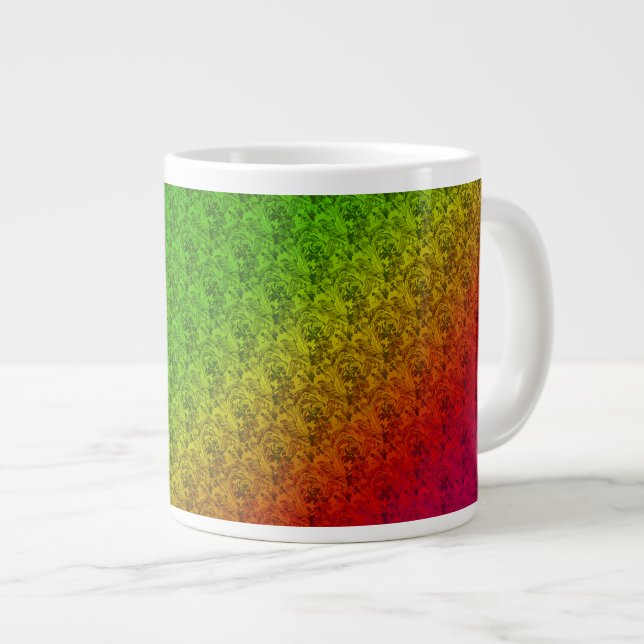 Floral Green Red Rainbow Gradient Diagonal Blend Large Coffee Mug (Front Right)