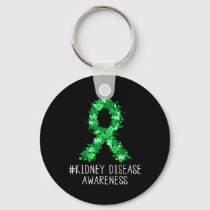 Floral Green Ribbon Gifts Kidney Disease Awareness Keychain