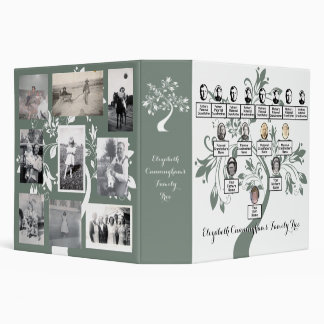 Floral Green Silhouette Family Tree Photos Binder