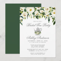 Floral Green Silver Bridal Tea Party Invitation G