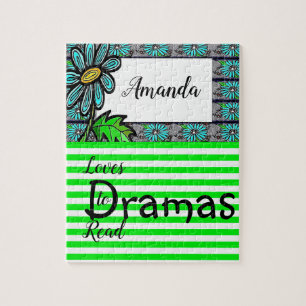Floral Green Stripe Drama Jigsaw Puzzle Daisy