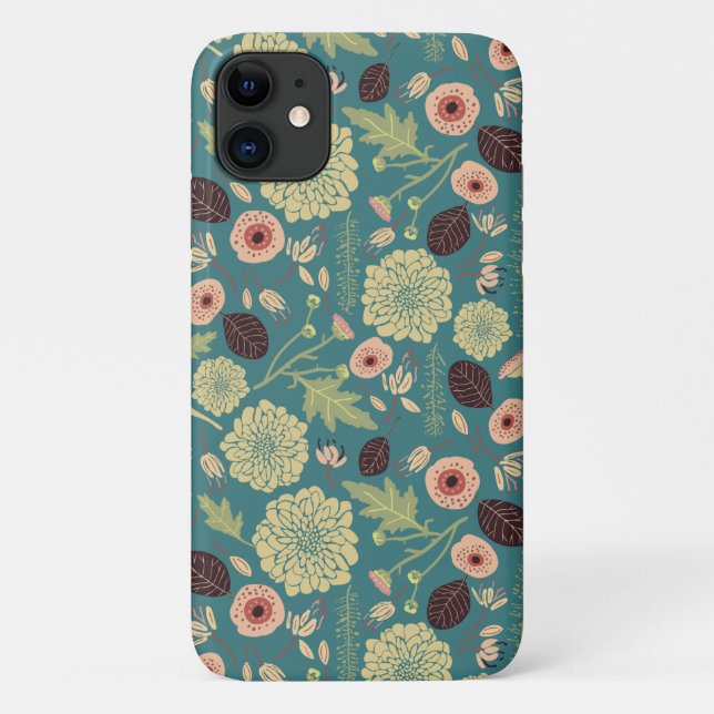 Floral Green Teal Pink Toss Patterned Flowers Case-Mate iPhone Case (Back)