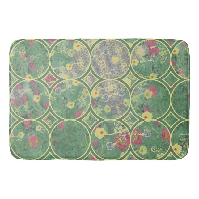 Floral Green Tile  Bath Mat (Front)