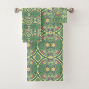 Floral Green Tile Bath Towel Set
