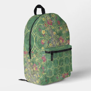 Floral Green Tile  Printed Backpack