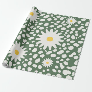 Floral Green White Pattern Wrapping Paper
