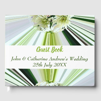 Floral Green White Striped Wedding Guest Book