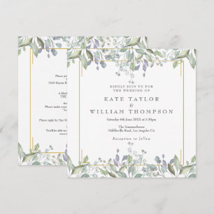 Floral Greenery All In One Square Wedding Invitation