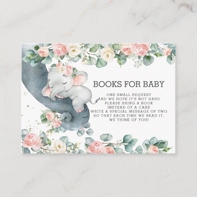 Floral Greenery Baby Elephant Bring a Book Instead Enclosure Card (Front)