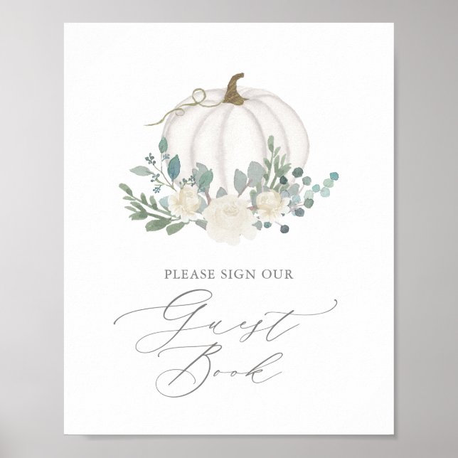 Floral Greenery Baby shower Citrouille Livre d'or (Devant)