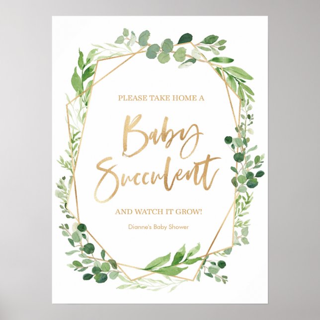 Floral Greenery Baby Succulent Baby shower sign (Front)