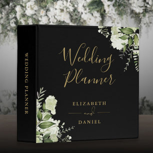 Floral Greenery Black And Gold Wedding Planner Binder