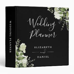 Floral Greenery Black And White Wedding Planner Binder