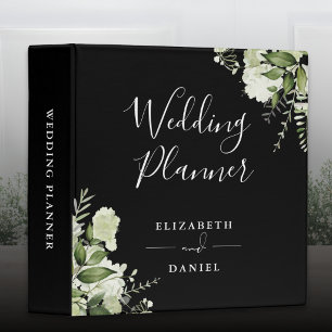 Floral Greenery Black And White Wedding Planner Binder