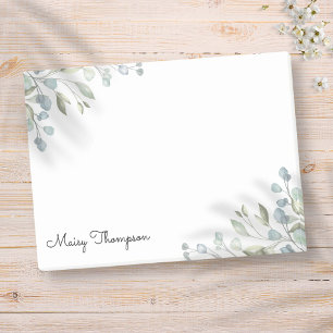 Floral Greenery Border Monogram Name Post-it Notes