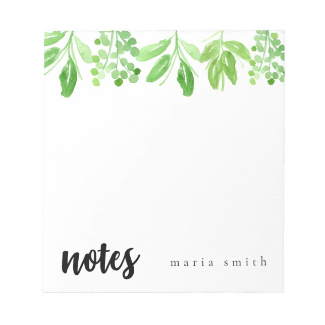 floral greenery chic personalize notepad (Front)
