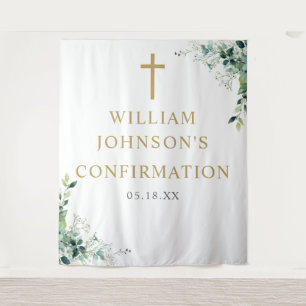 Floral Greenery Confirmation Photo Backdrop Tapestry