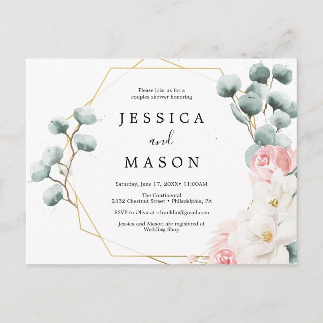 Floral Greenery Couples Shower Invitation Postcard (Front)