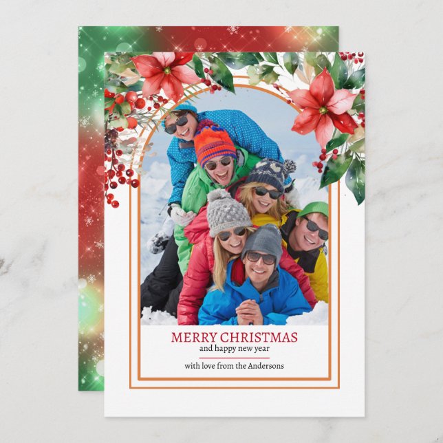 Floral Greenery Create your Own Custom Photo  Holiday Card (Front/Back)