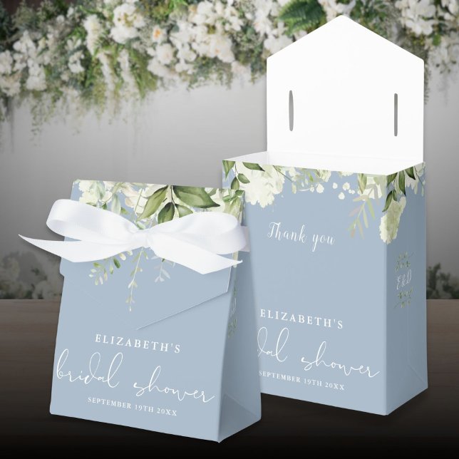 Floral Greenery Dusty Blue Bridal Shower Favor Box (Floral Greenery Dusty Blue Bridal Shower Favor Boxes)