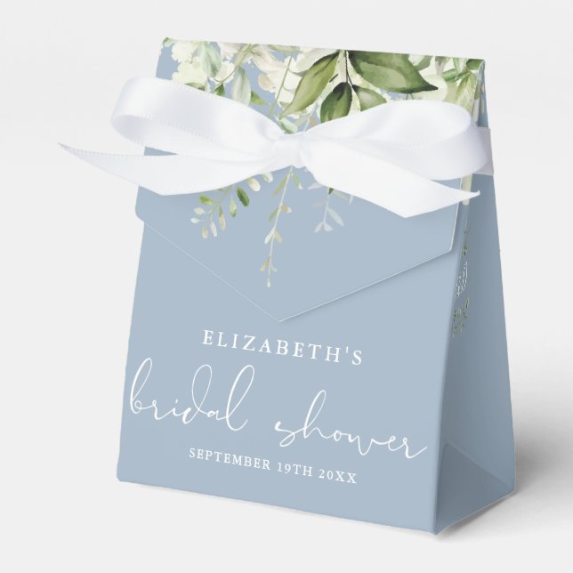Floral Greenery Dusty Blue Bridal Shower Favor Box (Front Side)