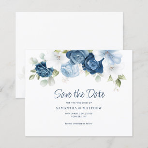 Floral Greenery Dusty Blue Save the Date