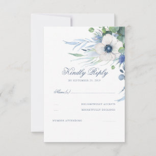 Floral Greenery Dusty Blue Wedding RSVP Card