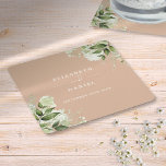 Floral Greenery Elegant Tan Wedding Square Paper Coaster<br><div class="desc">Elegant floral greenery tan wedding coasters personalized with your names and special wedding date. Designed by Thisisnotme©</div>